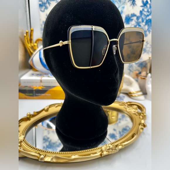 🆕 ALEXANDER MCQUEEN 🧿 NWOT AM0222SK 002 Gold Wire Rim & Silver Metal Sunglass - Picture 6 of 15